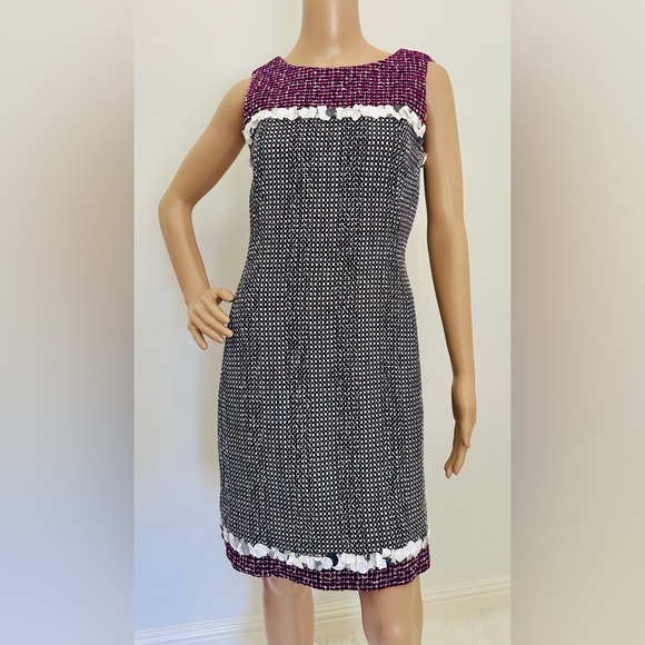 Elegant CHANEL Purple Black and White Tweed Women's Dress